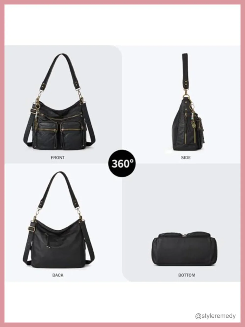 Large Hobo Crossbody Bag Faux Leather Multi Pocket Tote Purse Women